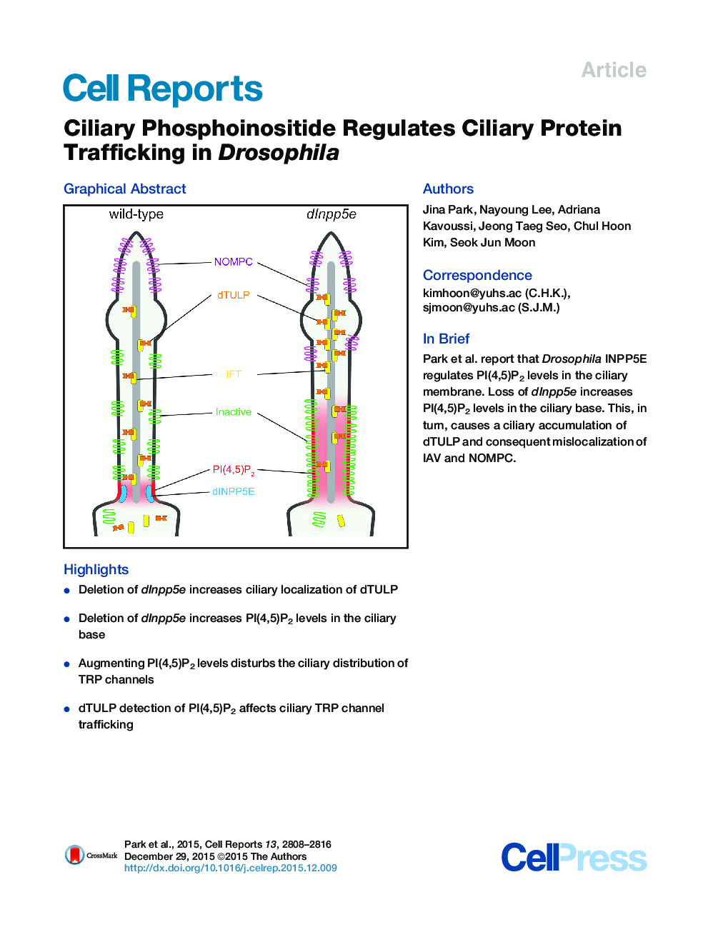 Ciliary Phosphoinositide Regulates Ciliary Protein Trafficking in Drosophila 