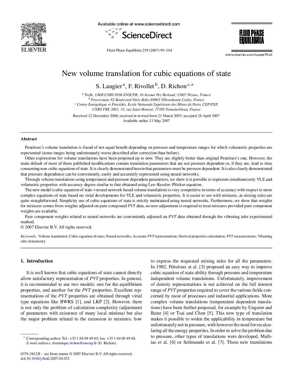 New volume translation for cubic equations of state