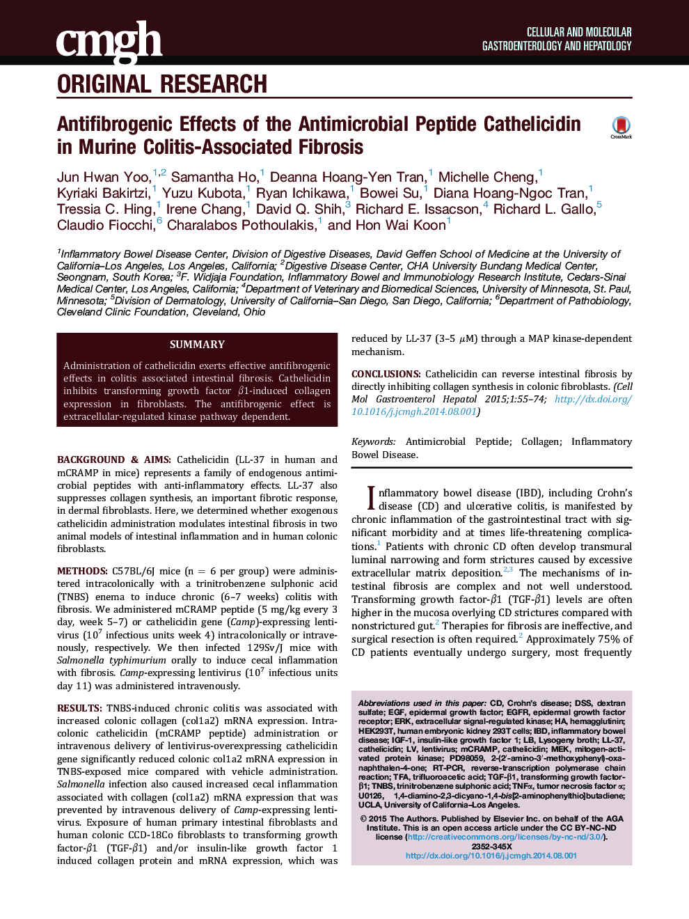 Antifibrogenic Effects of the Antimicrobial Peptide Cathelicidin in Murine Colitis-Associated Fibrosis