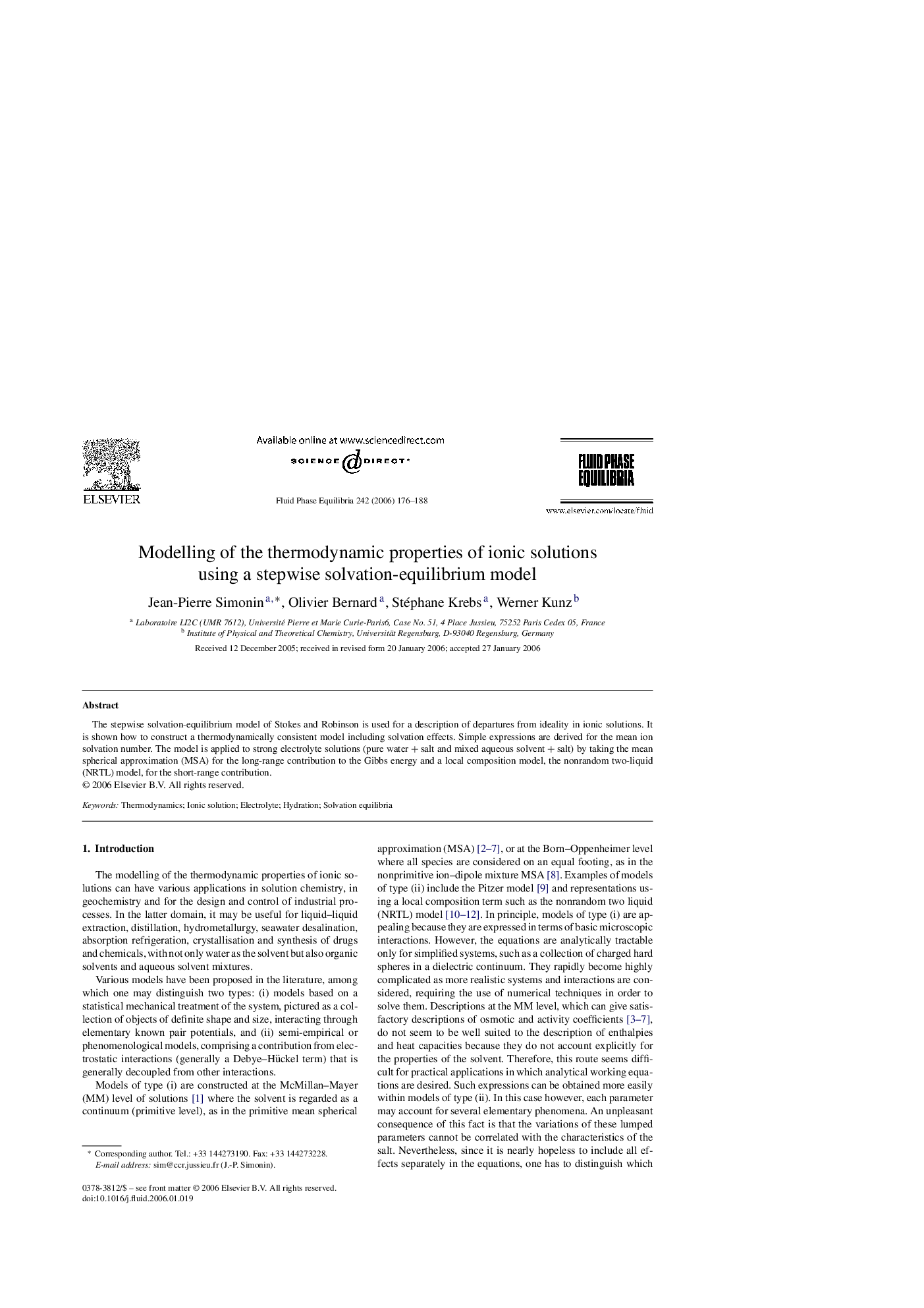 Modelling of the thermodynamic properties of ionic solutions using a stepwise solvation-equilibrium model