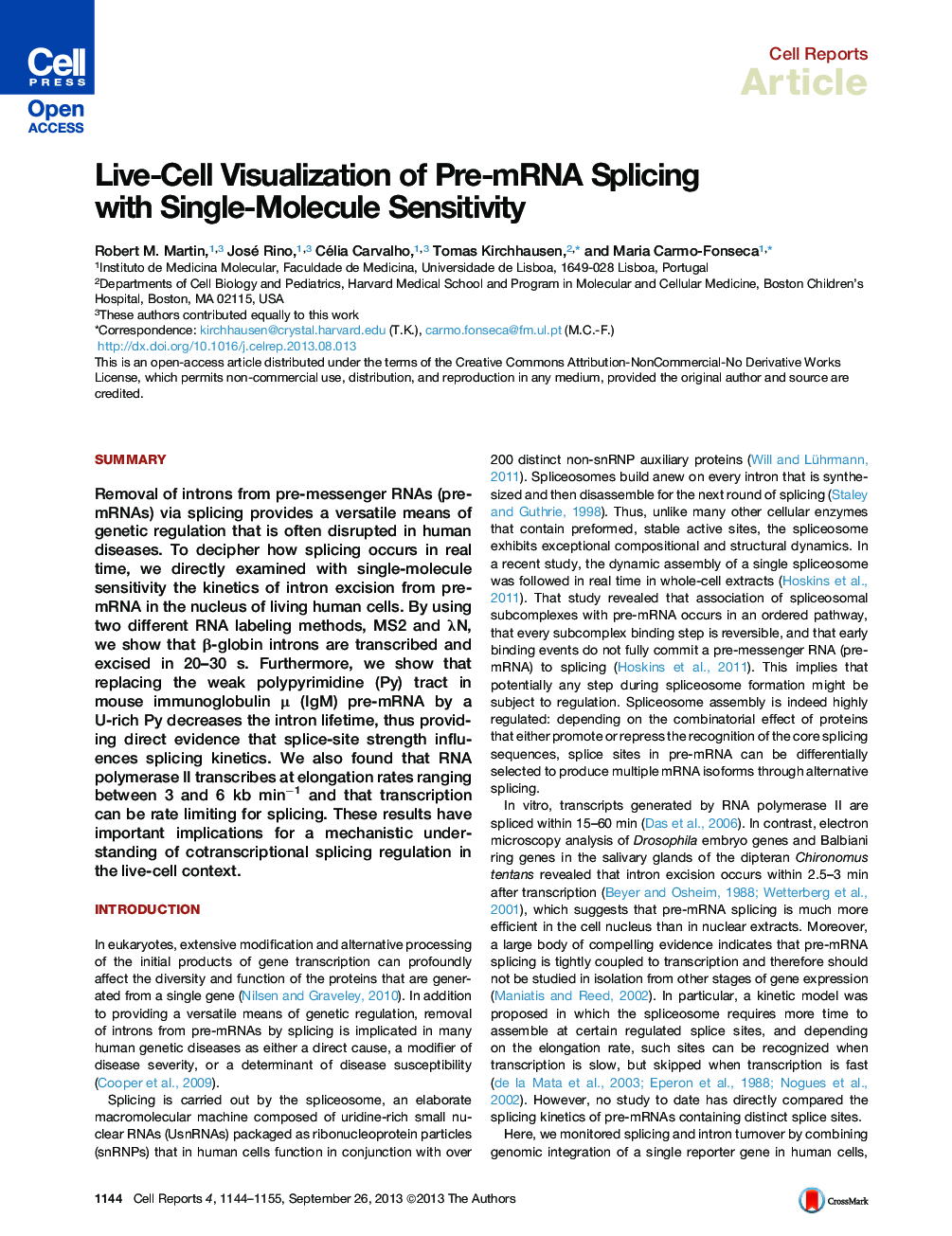 Live-Cell Visualization of Pre-mRNA Splicing with Single-Molecule Sensitivity 