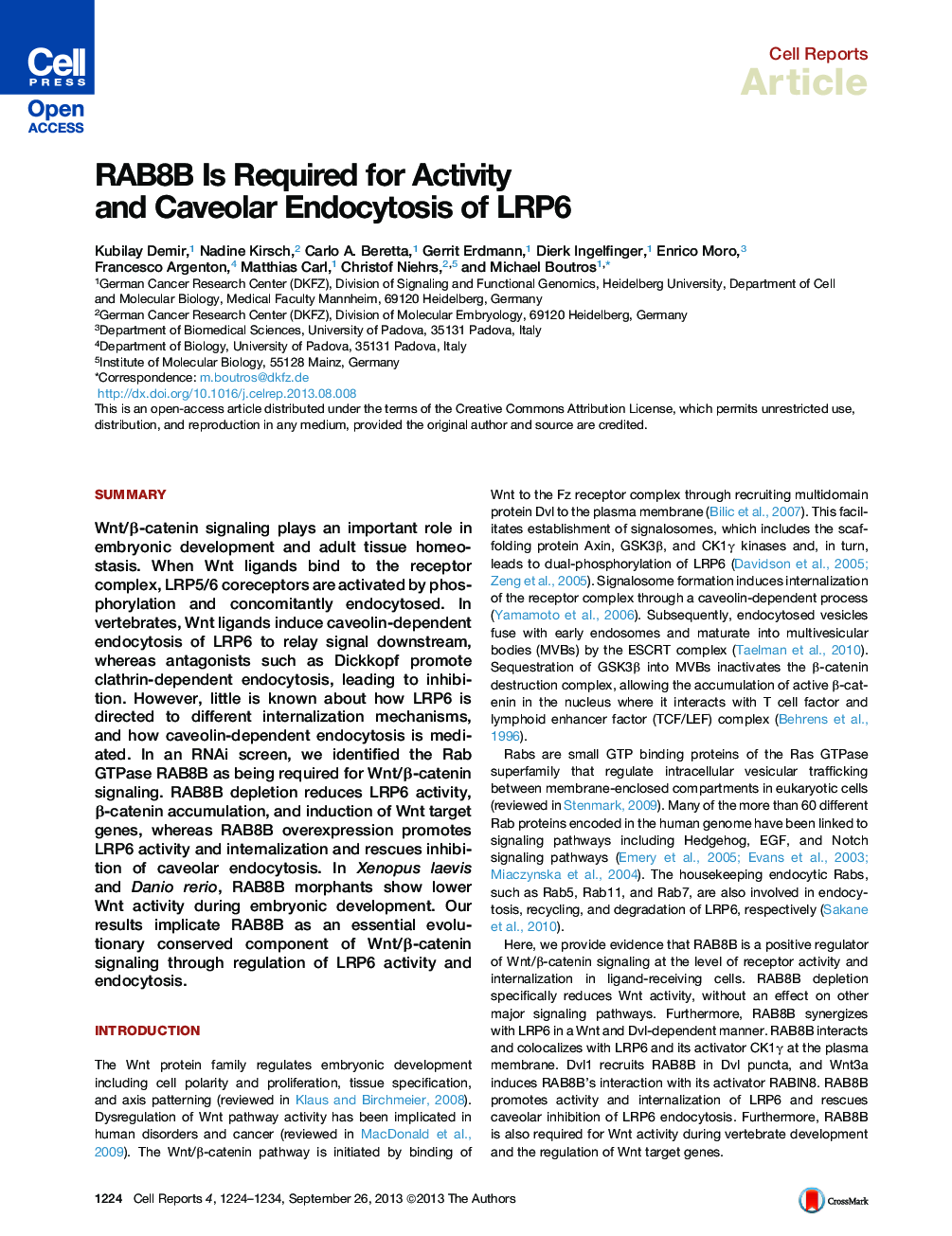 RAB8B Is Required for Activity and Caveolar Endocytosis of LRP6 