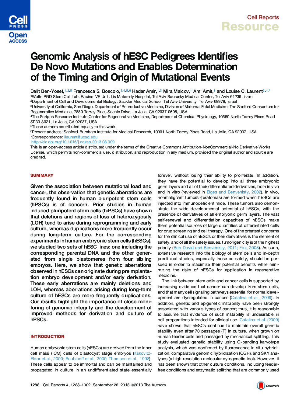 Genomic Analysis of hESC Pedigrees Identifies De Novo Mutations and Enables Determination of the Timing and Origin of Mutational Events 