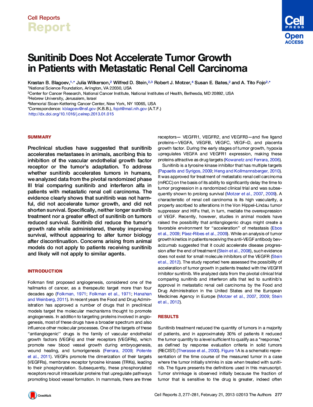 Sunitinib Does Not Accelerate Tumor Growth in Patients with Metastatic Renal Cell Carcinoma