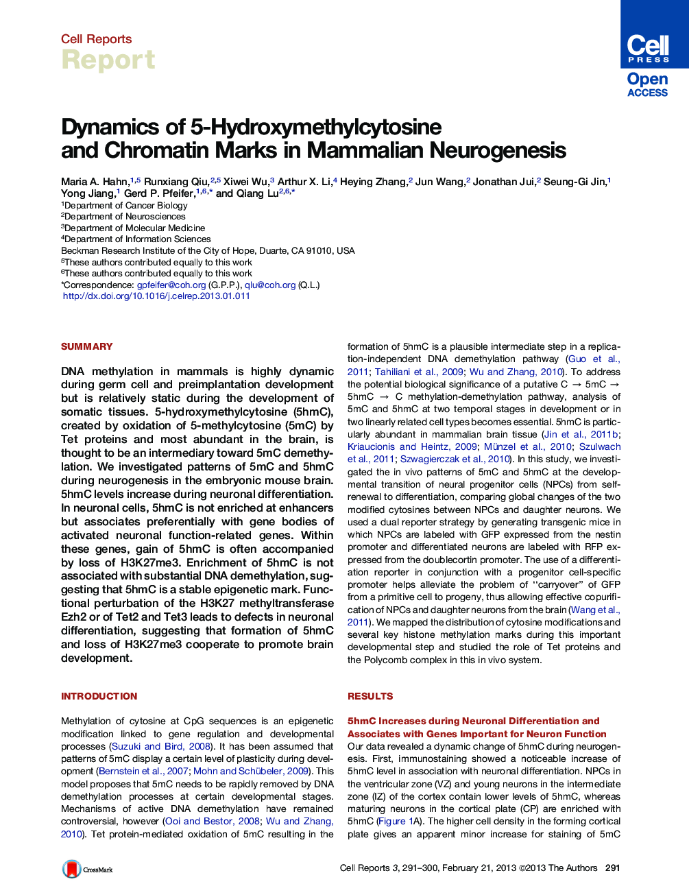 Dynamics of 5-Hydroxymethylcytosine and Chromatin Marks in Mammalian Neurogenesis