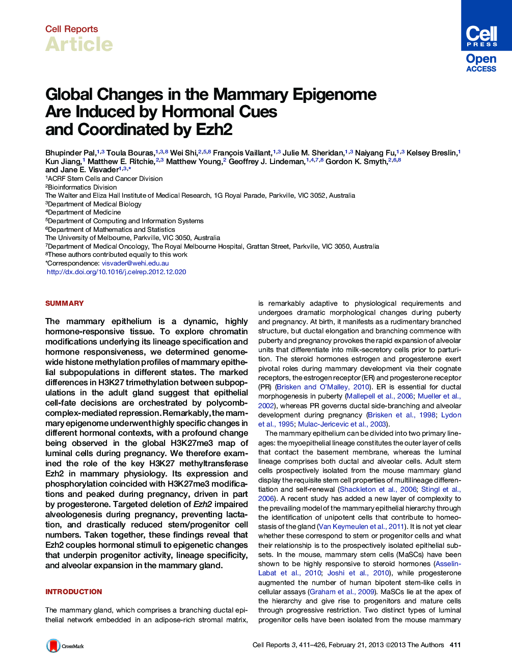 Global Changes in the Mammary Epigenome Are Induced by Hormonal Cues and Coordinated by Ezh2