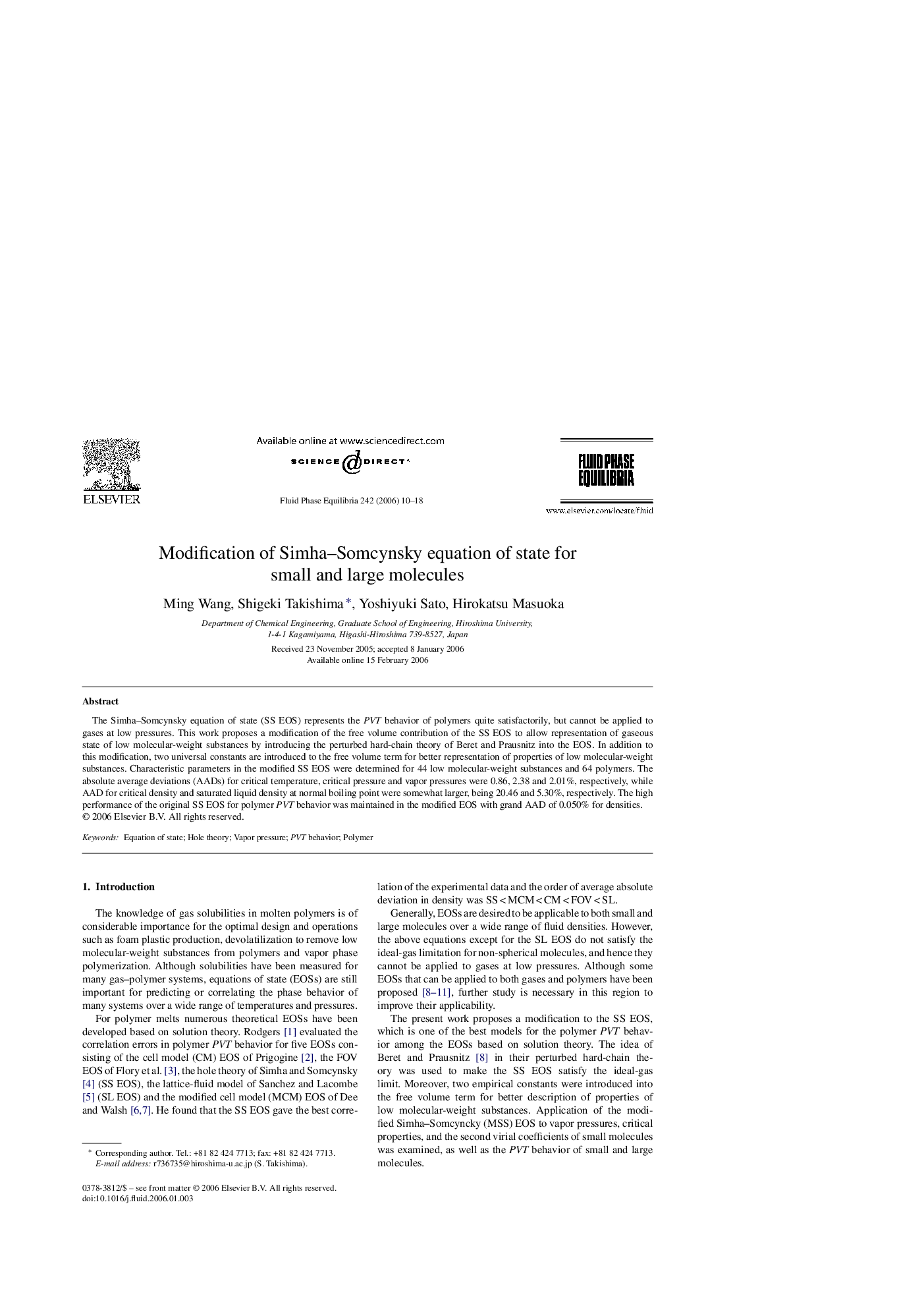 Modification of Simha–Somcynsky equation of state for small and large molecules