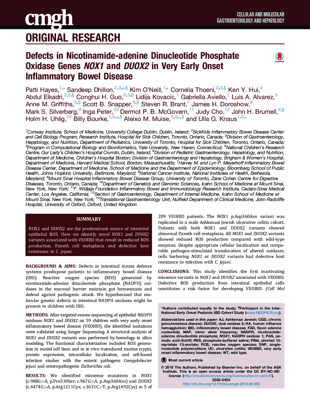 Defects in Nicotinamide-adenine Dinucleotide Phosphate Oxidase Genes NOX1 and DUOX2 in Very Early Onset Inflammatory Bowel Disease 