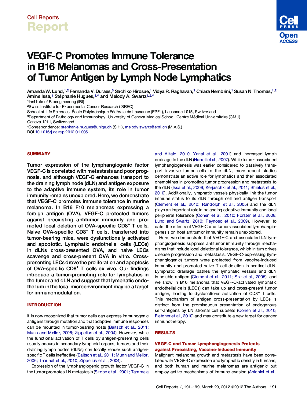 VEGF-C Promotes Immune Tolerance in B16 Melanomas and Cross-Presentation of Tumor Antigen by Lymph Node Lymphatics