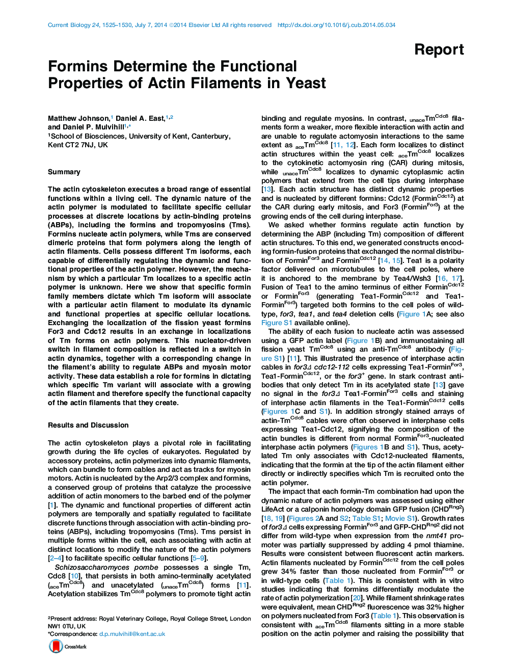 عکس صفحه اول مقاله: Formins Determine the Functional Properties of Actin Filaments in Yeast Formins Determine the Functional Properties of Actin Filaments in Yeast