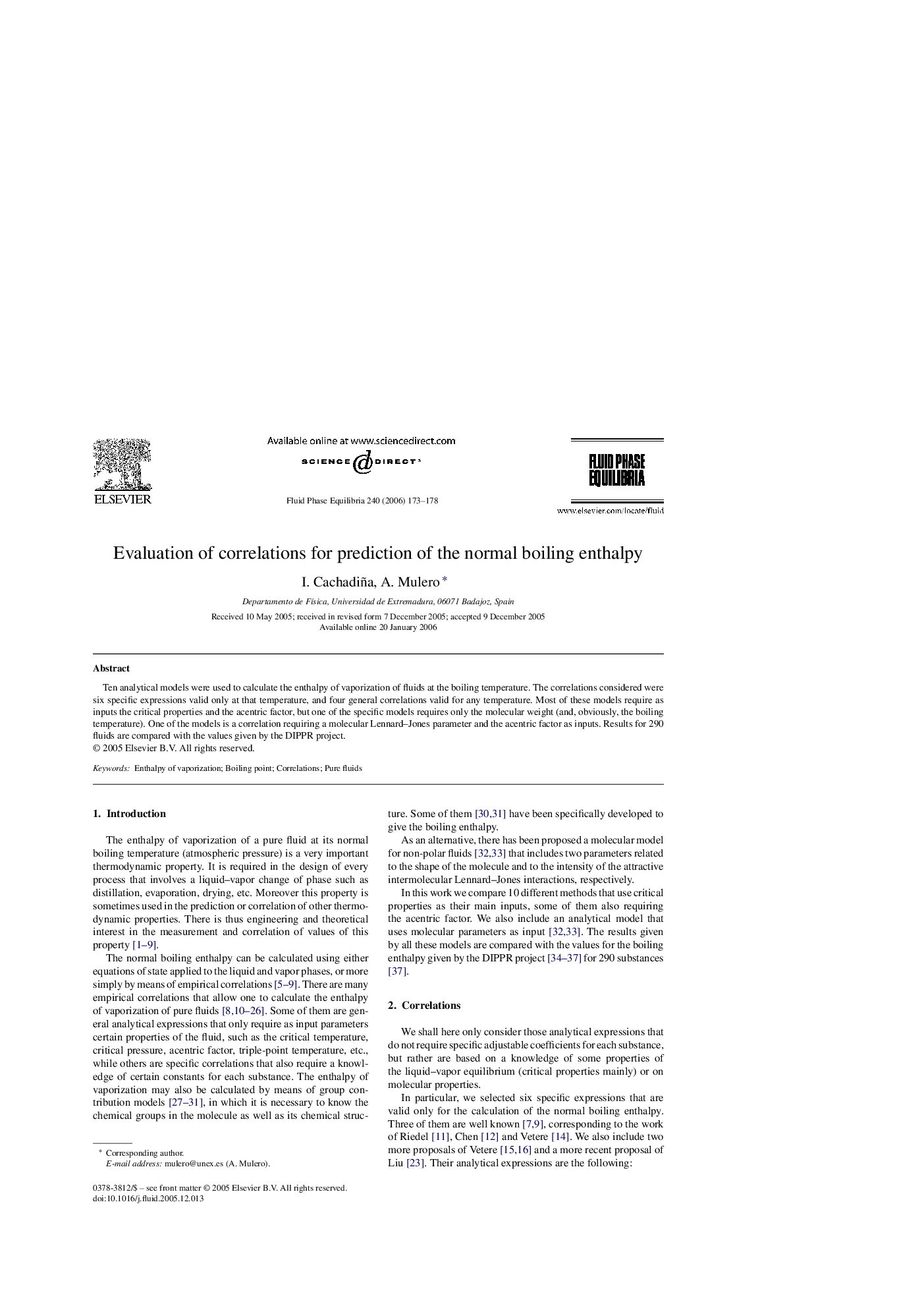 Evaluation of correlations for prediction of the normal boiling enthalpy