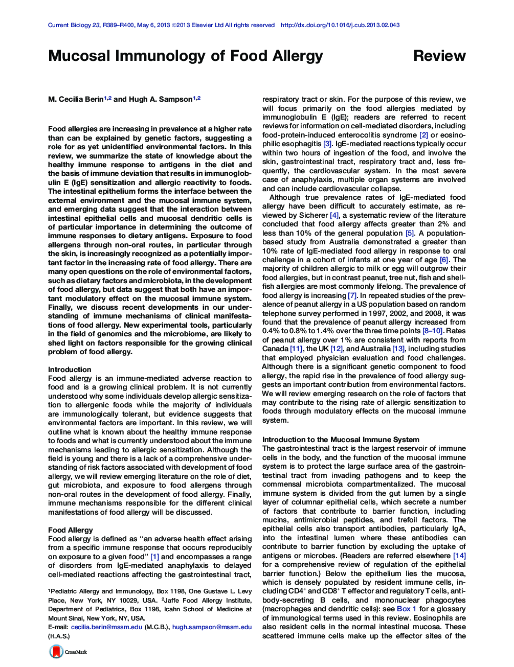 Mucosal Immunology of Food Allergy