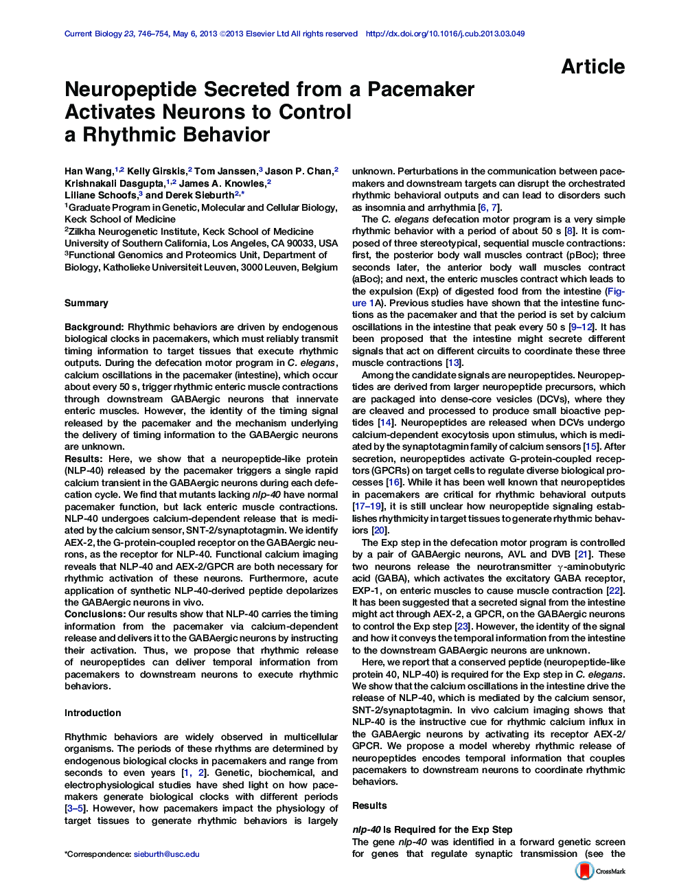 Neuropeptide Secreted from a Pacemaker Activates Neurons to Control a Rhythmic Behavior