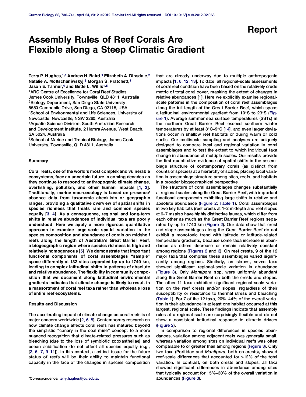 Assembly Rules of Reef Corals Are Flexible along a Steep Climatic Gradient