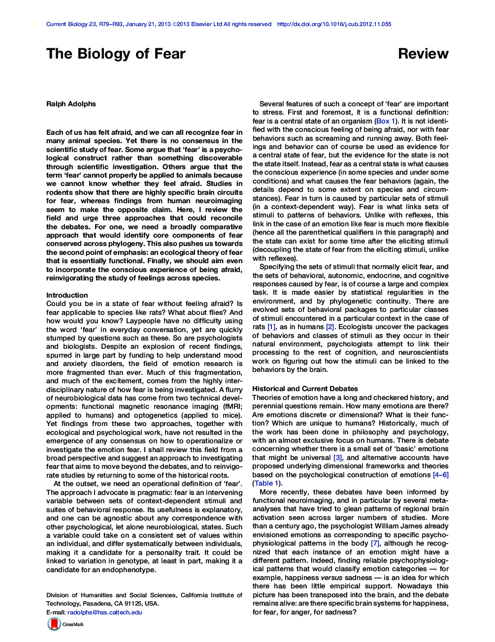 عکس صفحه اول مقاله: The Biology of Fear The Biology of Fear