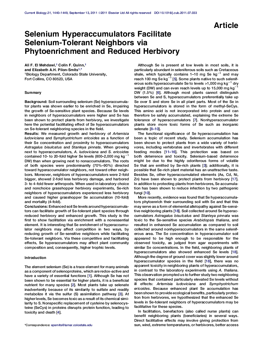 Selenium Hyperaccumulators Facilitate Selenium-Tolerant Neighbors via Phytoenrichment and Reduced Herbivory