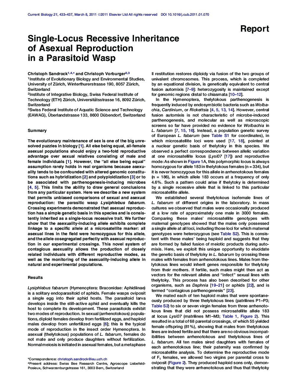 Single-Locus Recessive Inheritance of Asexual Reproduction in a Parasitoid Wasp