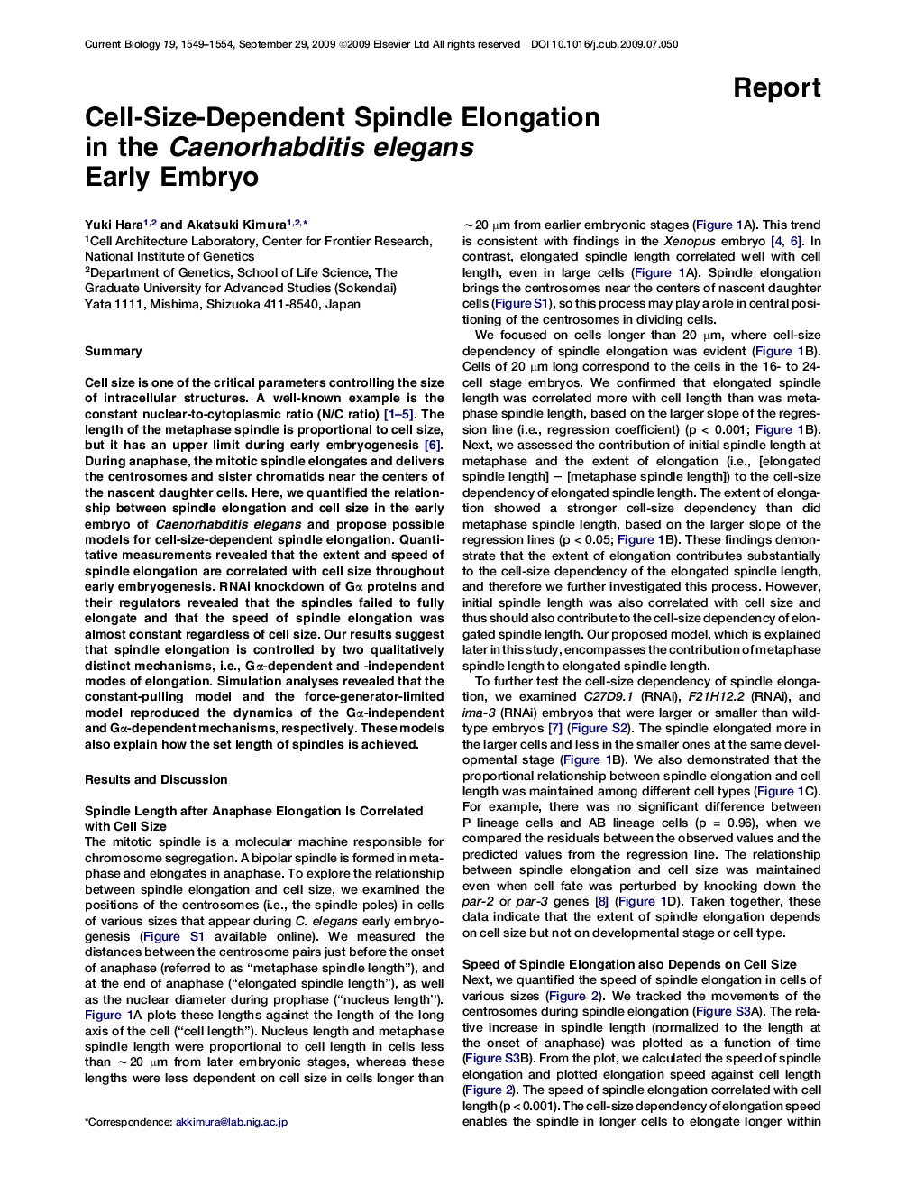 Cell-Size-Dependent Spindle Elongation in the Caenorhabditis elegans Early Embryo