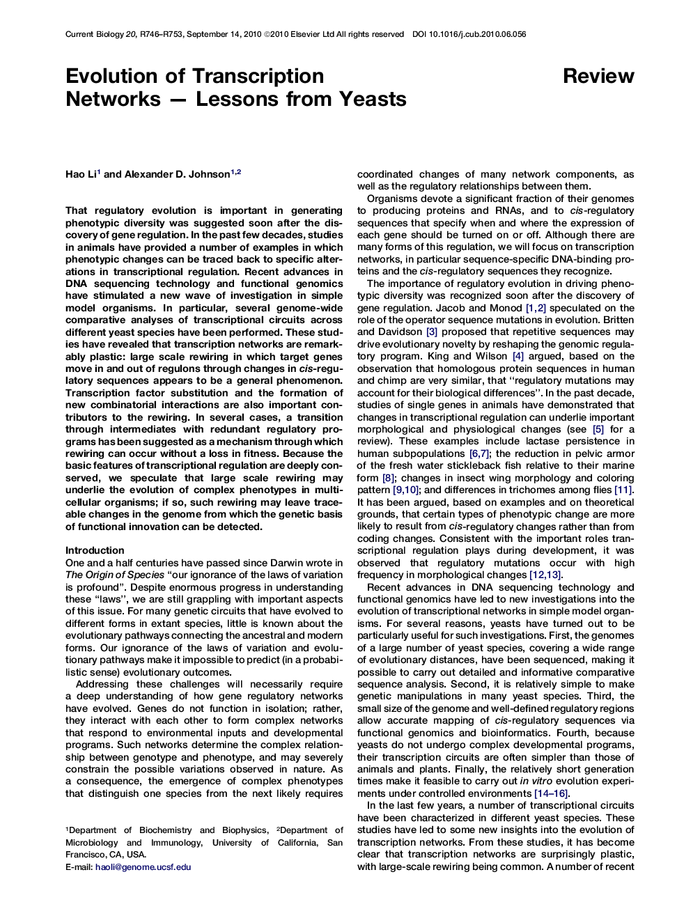Evolution of Transcription Networks — Lessons from Yeasts