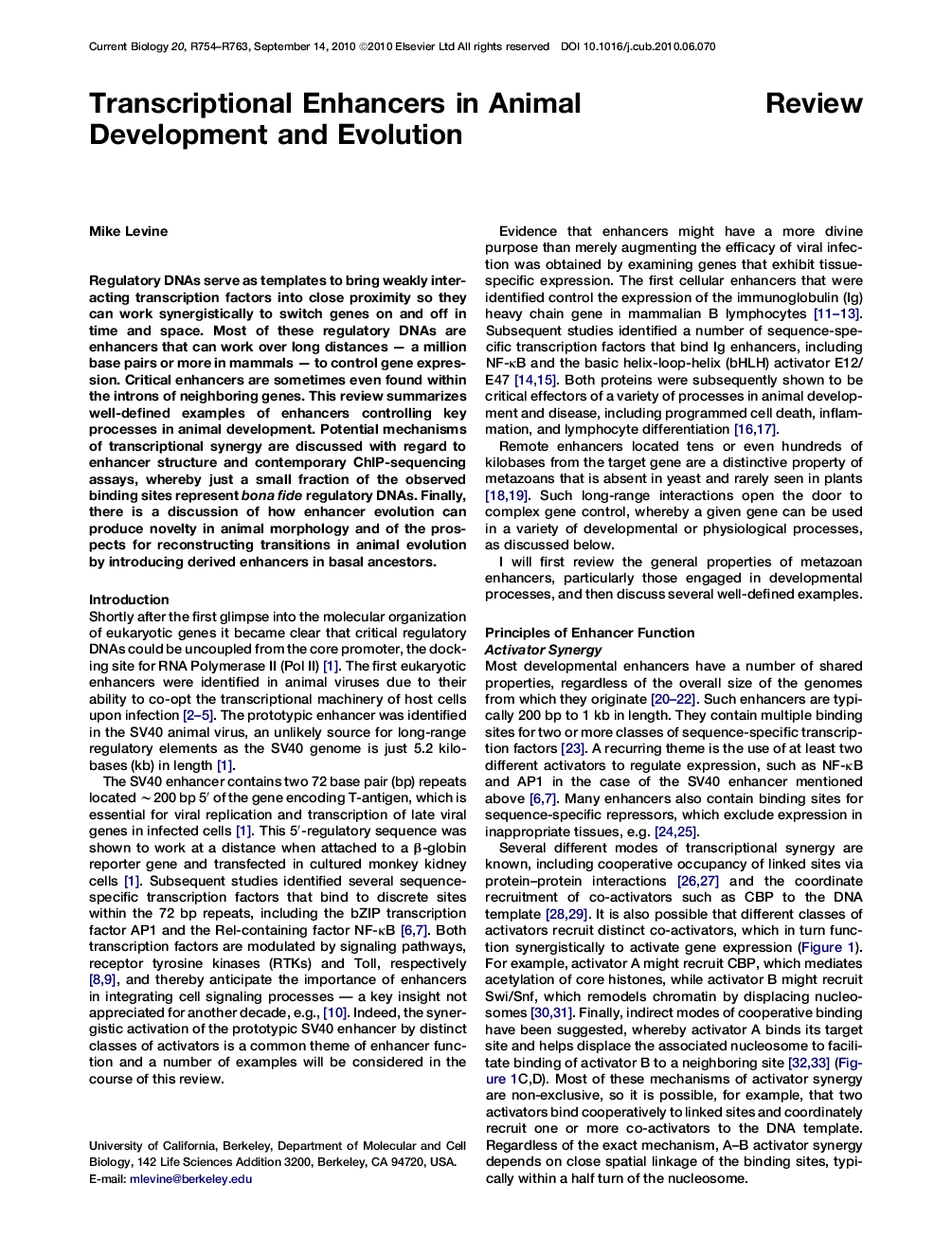Transcriptional Enhancers in Animal Development and Evolution