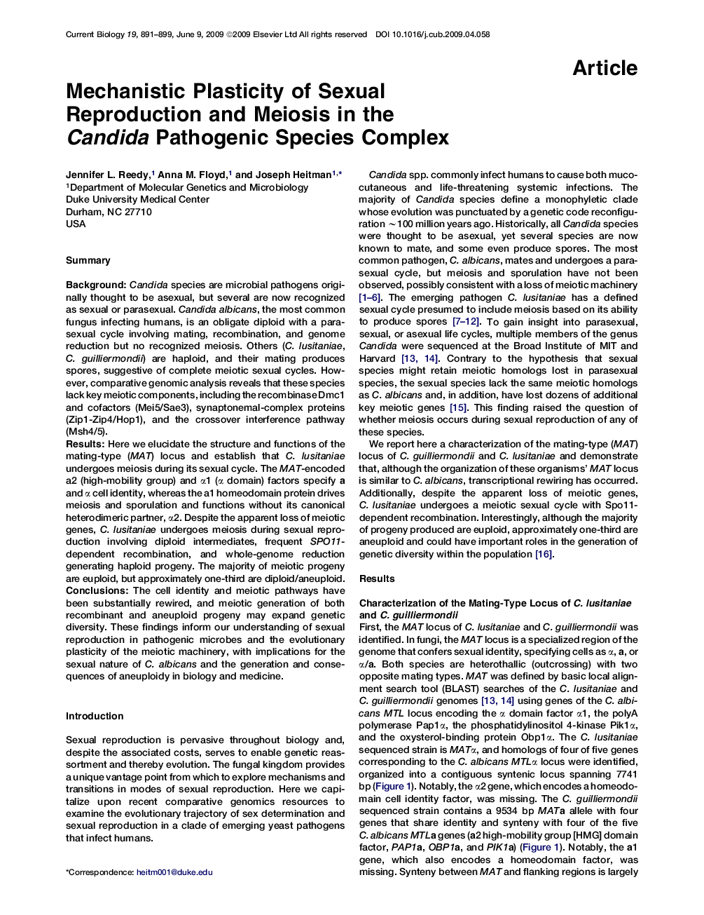 عکس صفحه اول مقاله: Mechanistic Plasticity of Sexual Reproduction and Meiosis in the Candida Pathogenic Species Complex Mechanistic Plasticity of Sexual Reproduction and Meiosis in the Candida Pathogenic Species Complex