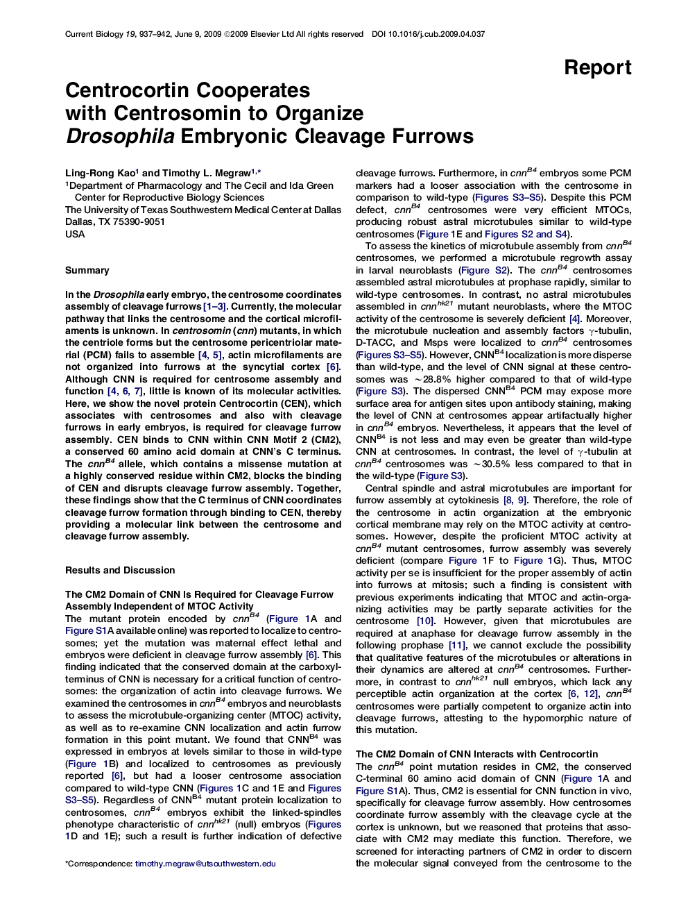 Centrocortin Cooperates with Centrosomin to Organize Drosophila Embryonic Cleavage Furrows