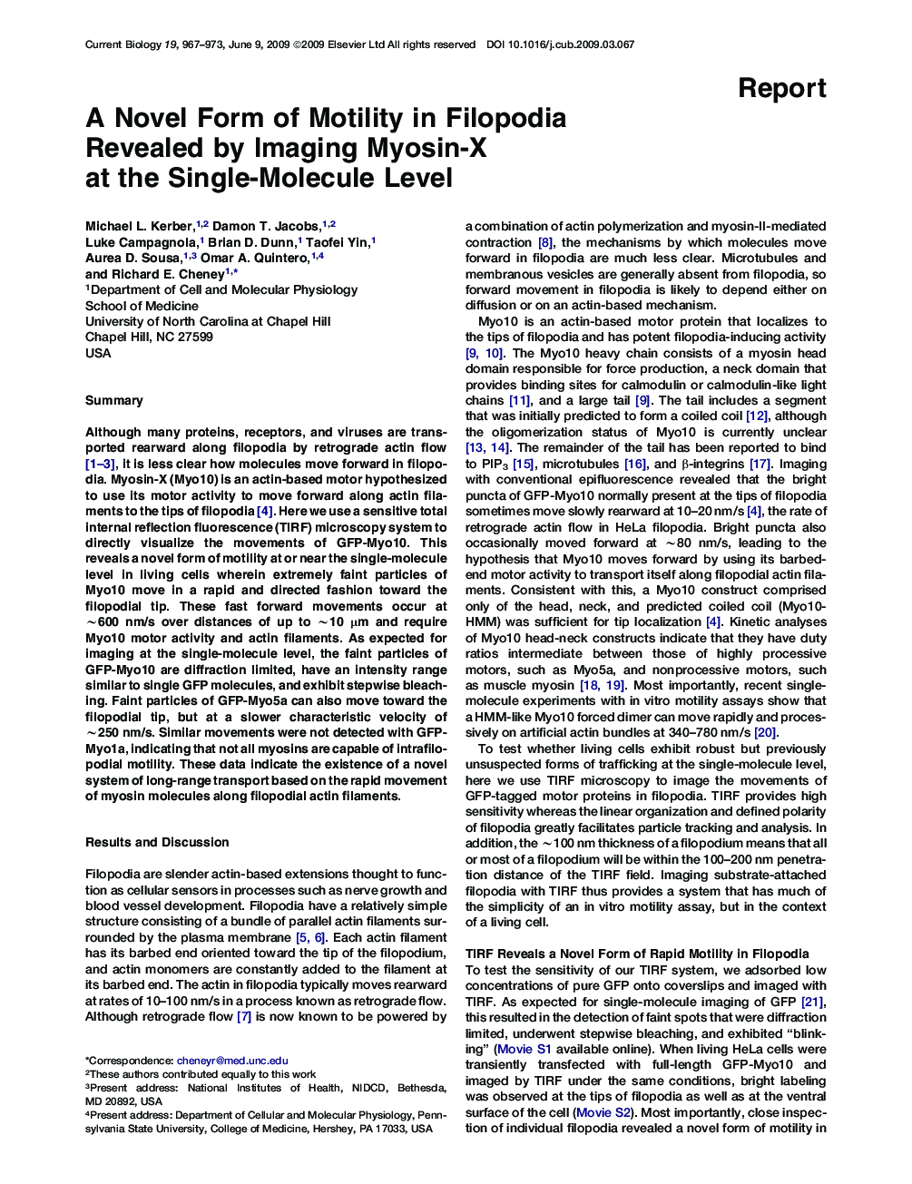 A Novel Form of Motility in Filopodia Revealed by Imaging Myosin-X at the Single-Molecule Level