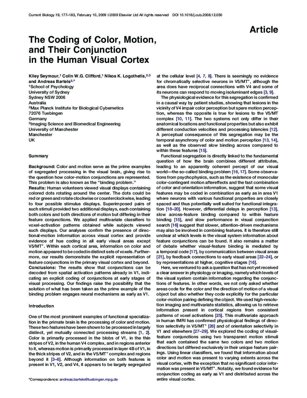 The Coding of Color, Motion, and Their Conjunction in the Human Visual Cortex