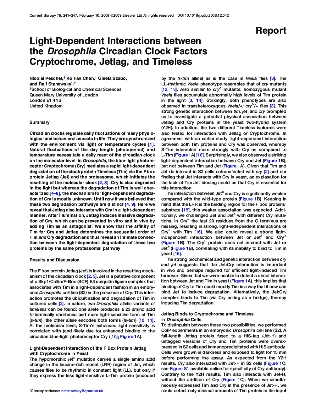 Light-Dependent Interactions between the Drosophila Circadian Clock Factors Cryptochrome, Jetlag, and Timeless