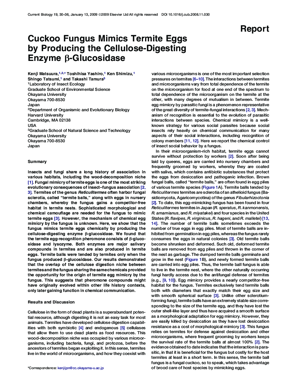 Cuckoo Fungus Mimics Termite Eggs by Producing the Cellulose-Digesting Enzyme β-Glucosidase