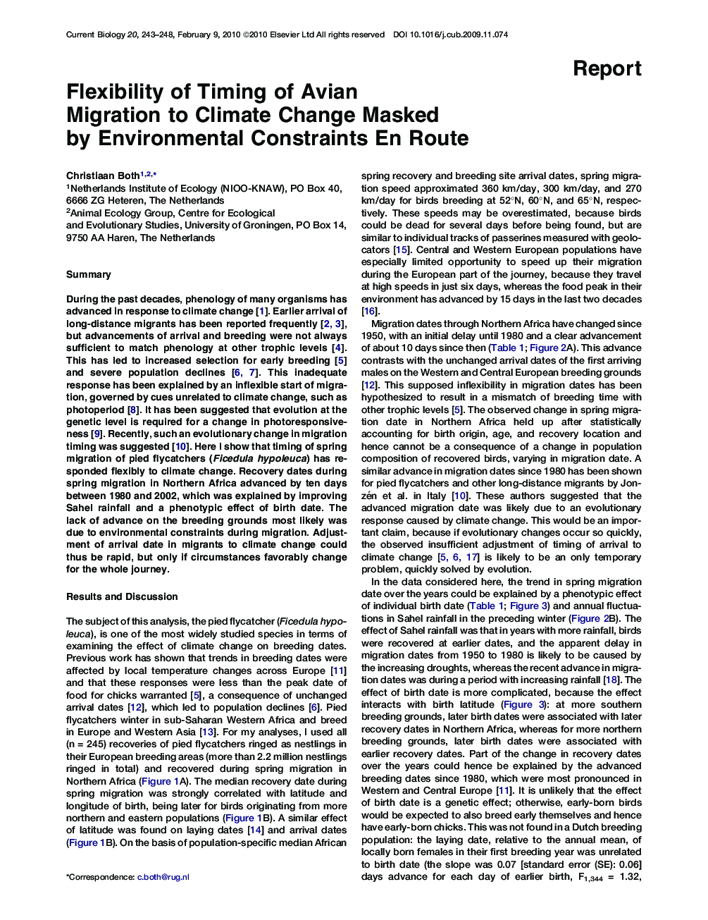 Flexibility of Timing of Avian Migration to Climate Change Masked by Environmental Constraints En Route