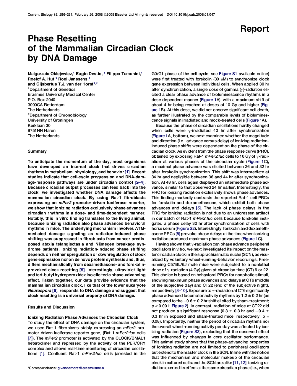 عکس صفحه اول مقاله: Phase Resetting of the Mammalian Circadian Clock by DNA Damage Phase Resetting of the Mammalian Circadian Clock by DNA Damage