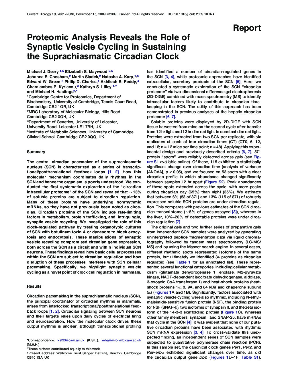 Proteomic Analysis Reveals the Role of Synaptic Vesicle Cycling in Sustaining the Suprachiasmatic Circadian Clock