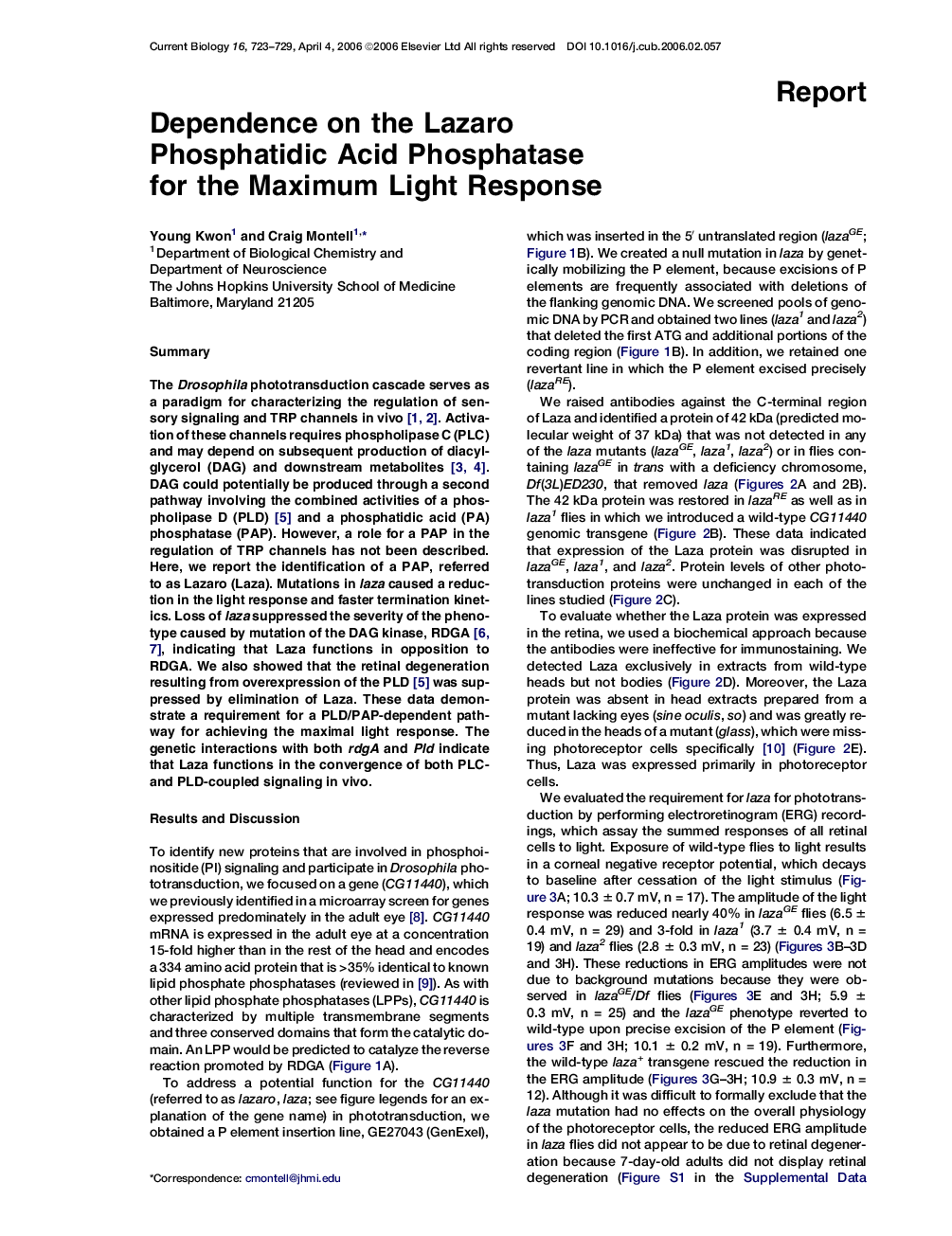 Dependence on the Lazaro Phosphatidic Acid Phosphatase for the Maximum Light Response