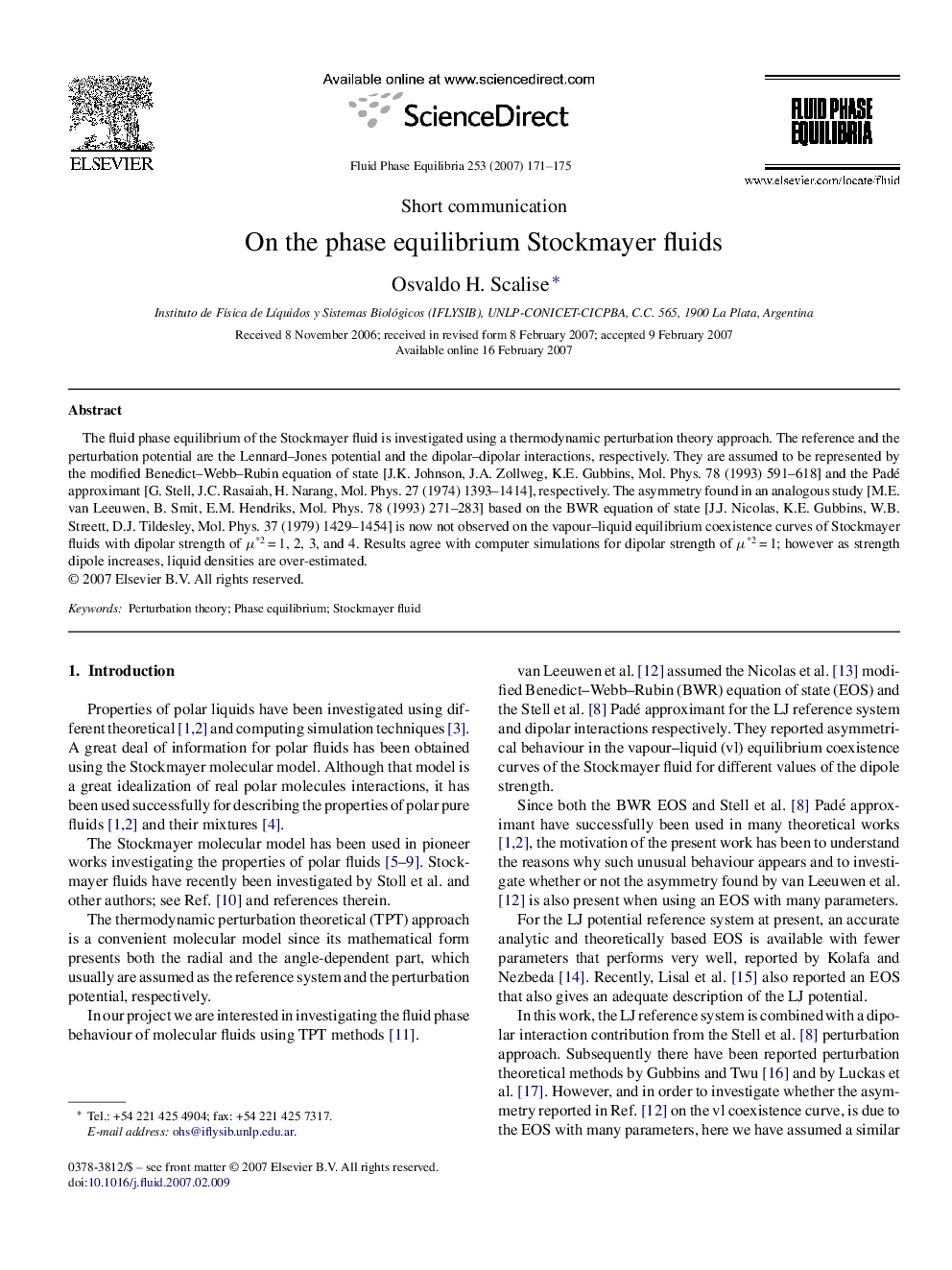 On the phase equilibrium Stockmayer fluids