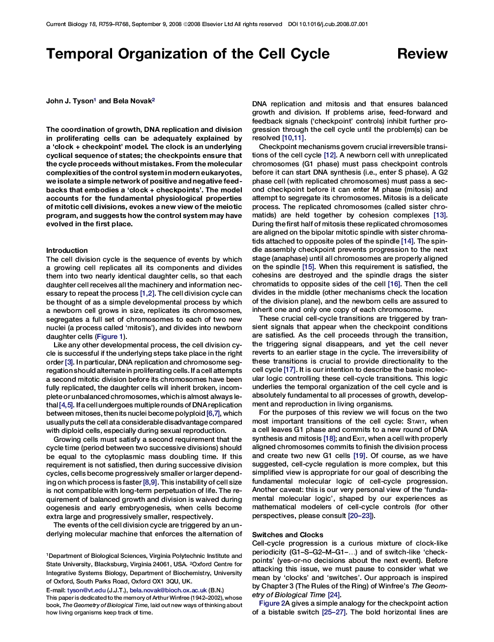 عکس صفحه اول مقاله: Temporal Organization of the Cell Cycle Temporal Organization of the Cell Cycle