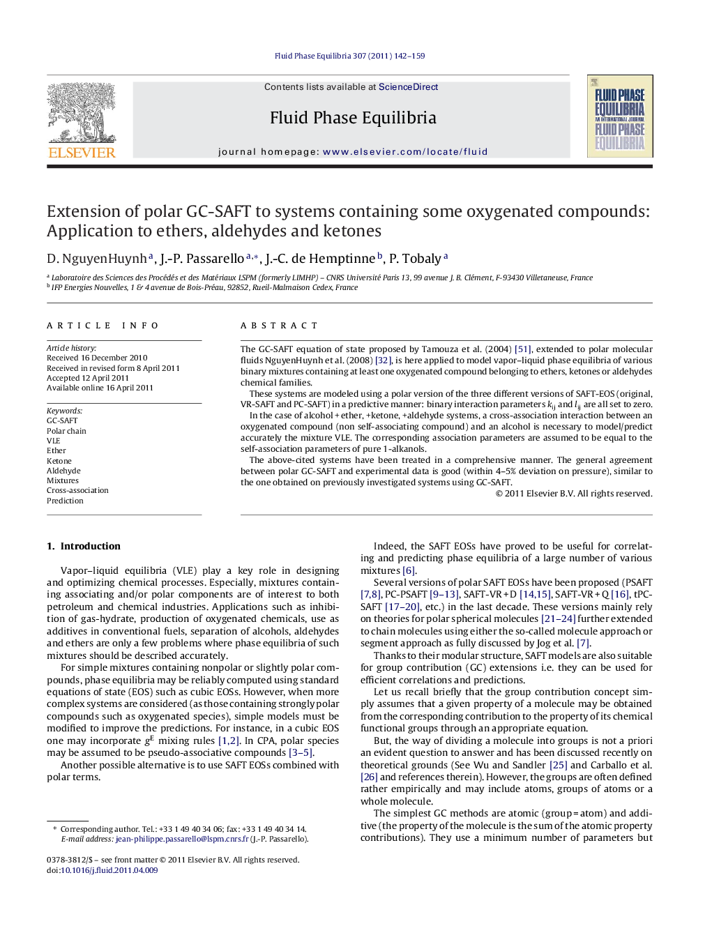 Extension of polar GC-SAFT to systems containing some oxygenated compounds: Application to ethers, aldehydes and ketones