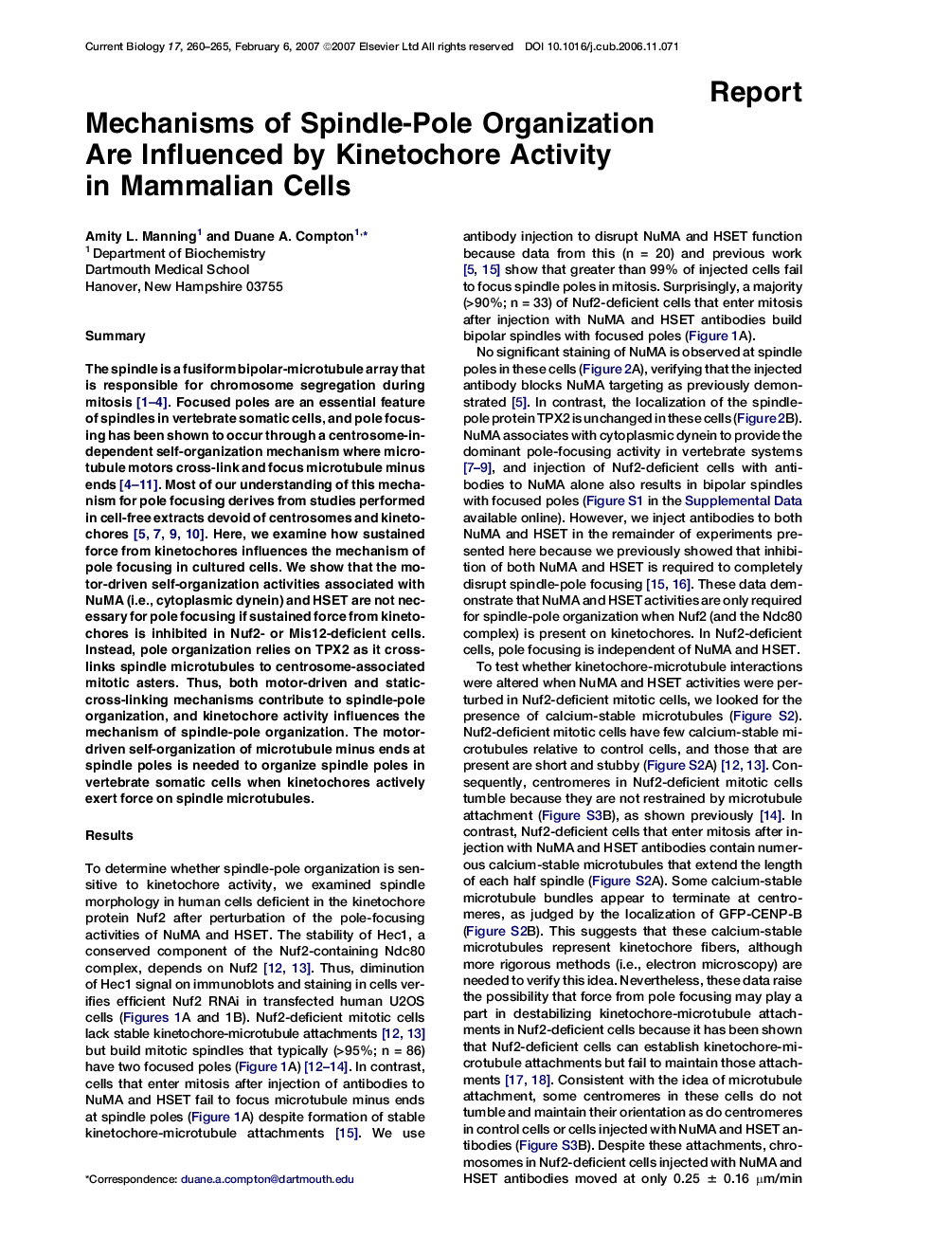 Mechanisms of Spindle-Pole Organization Are Influenced by Kinetochore Activity in Mammalian Cells