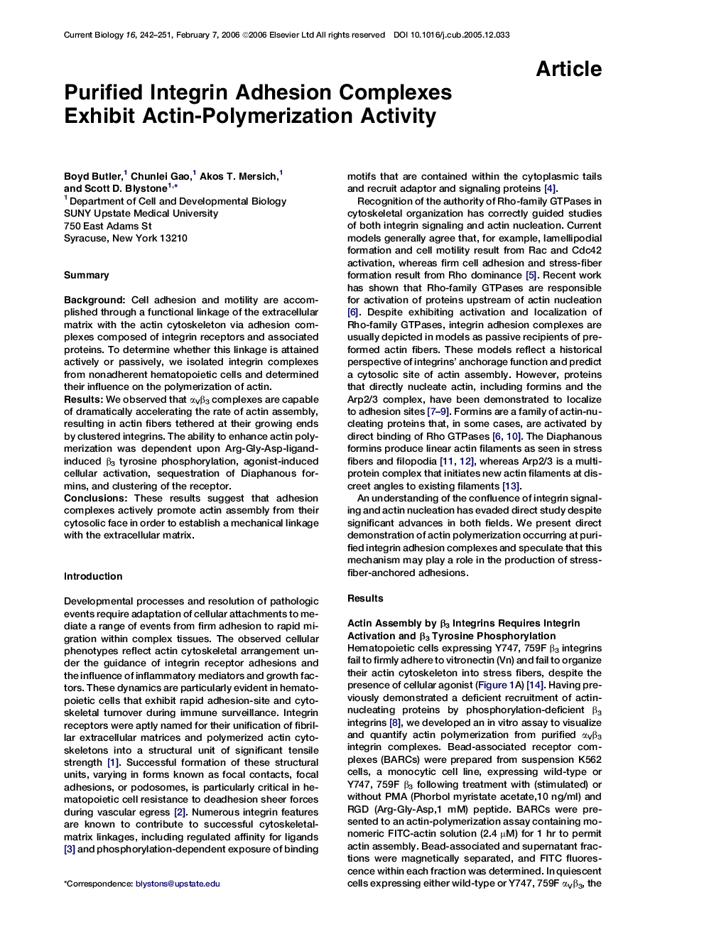 Purified Integrin Adhesion Complexes Exhibit Actin-Polymerization Activity