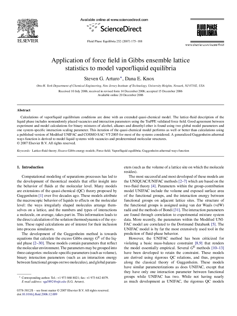 Application of force field in Gibbs ensemble lattice statistics to model vapor/liquid equilibria