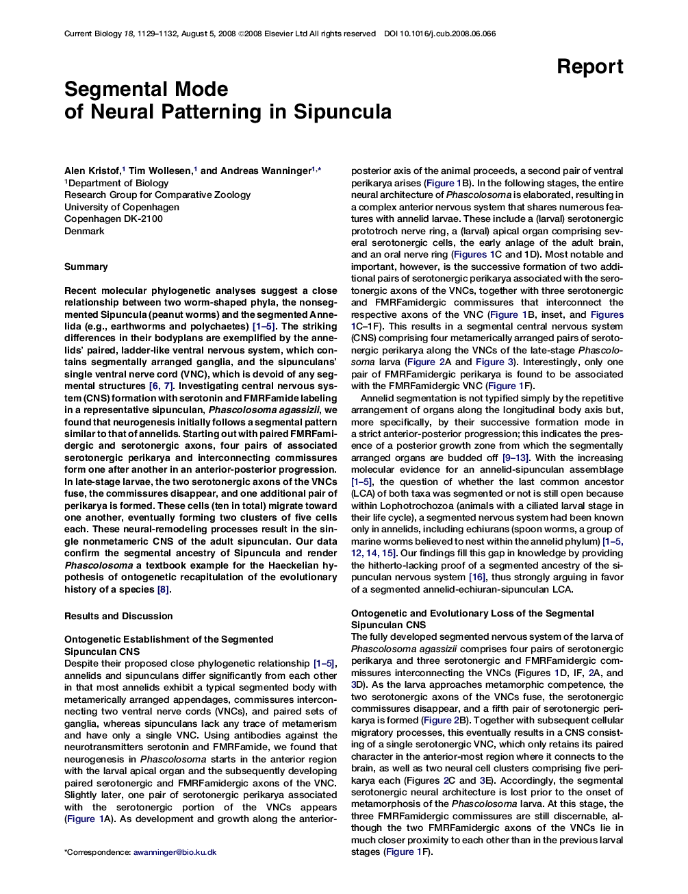 Segmental Mode of Neural Patterning in Sipuncula