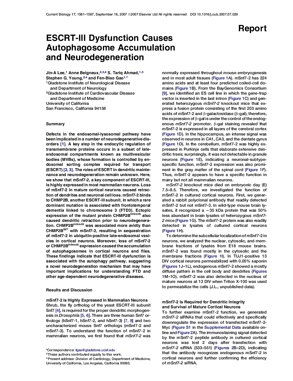 ESCRT-III Dysfunction Causes Autophagosome Accumulation and Neurodegeneration