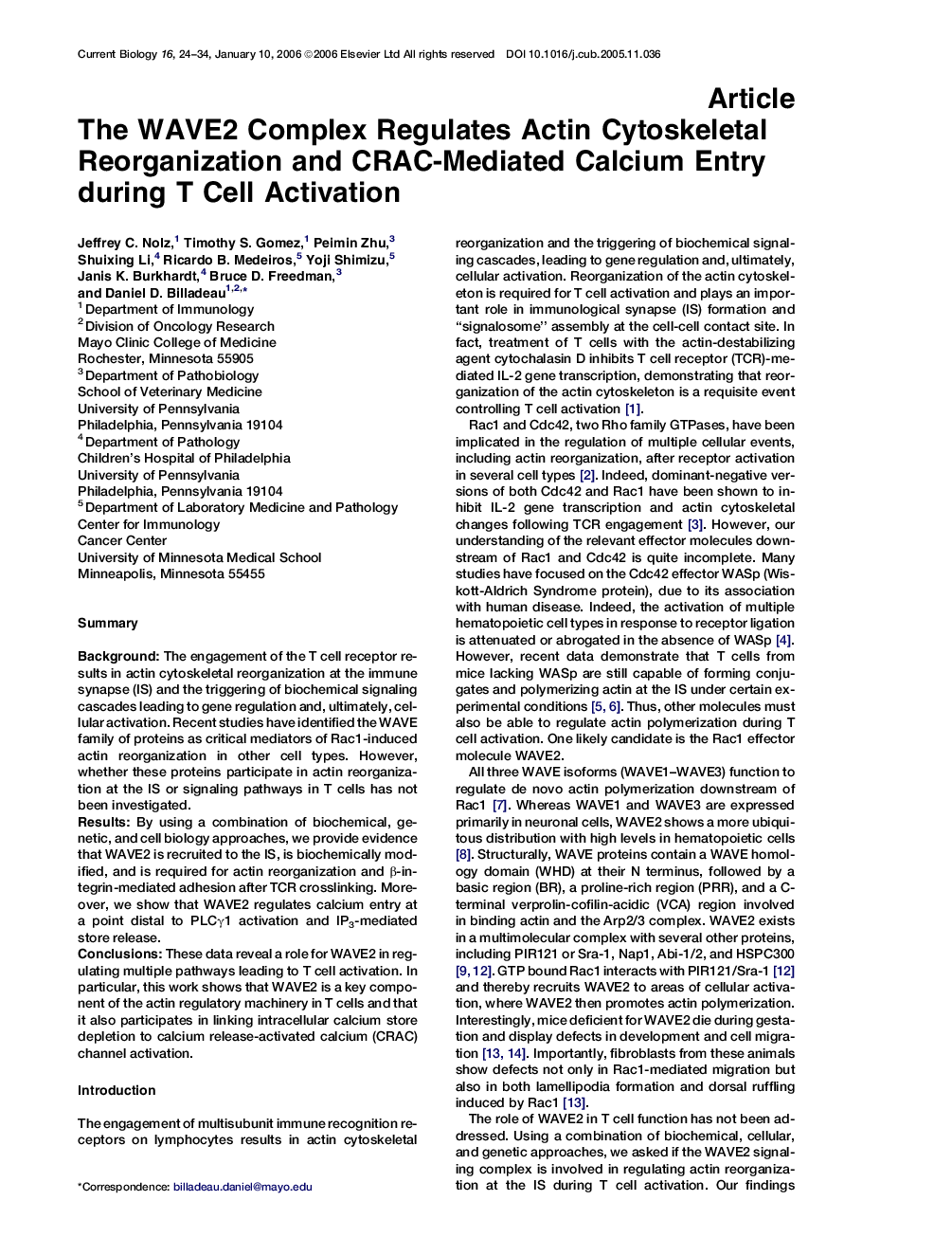 The WAVE2 Complex Regulates Actin Cytoskeletal Reorganization and CRAC-Mediated Calcium Entry during T Cell Activation