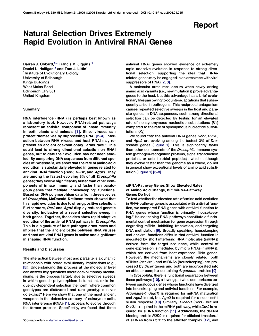 Natural Selection Drives Extremely Rapid Evolution in Antiviral RNAi Genes