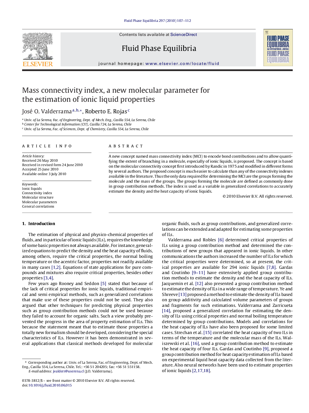 Mass connectivity index, a new molecular parameter for the estimation of ionic liquid properties