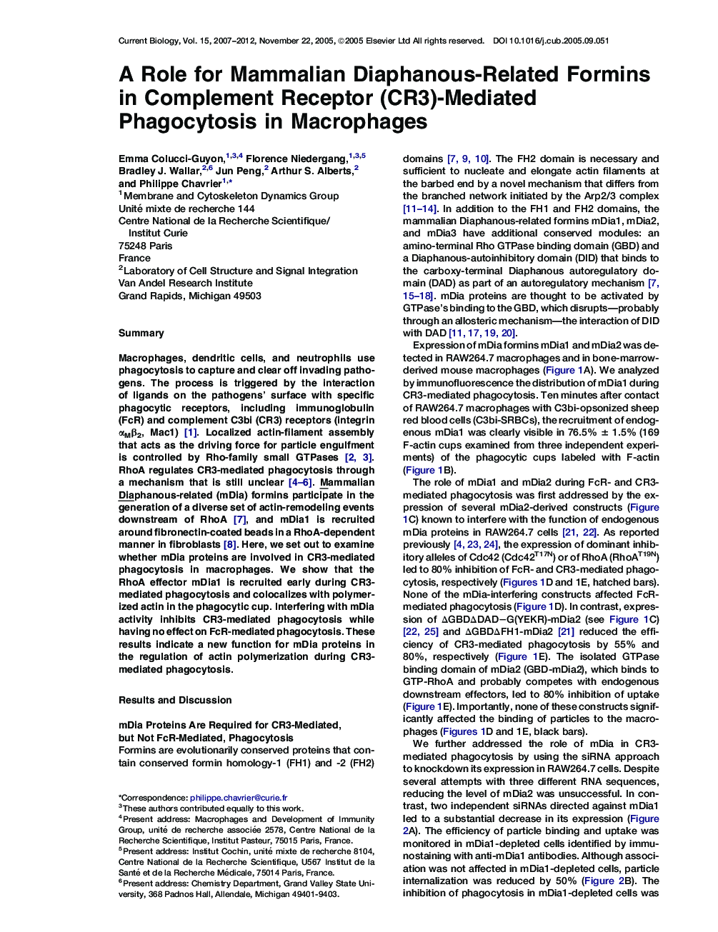 A Role for Mammalian Diaphanous-Related Formins in Complement Receptor (CR3)-Mediated Phagocytosis in Macrophages