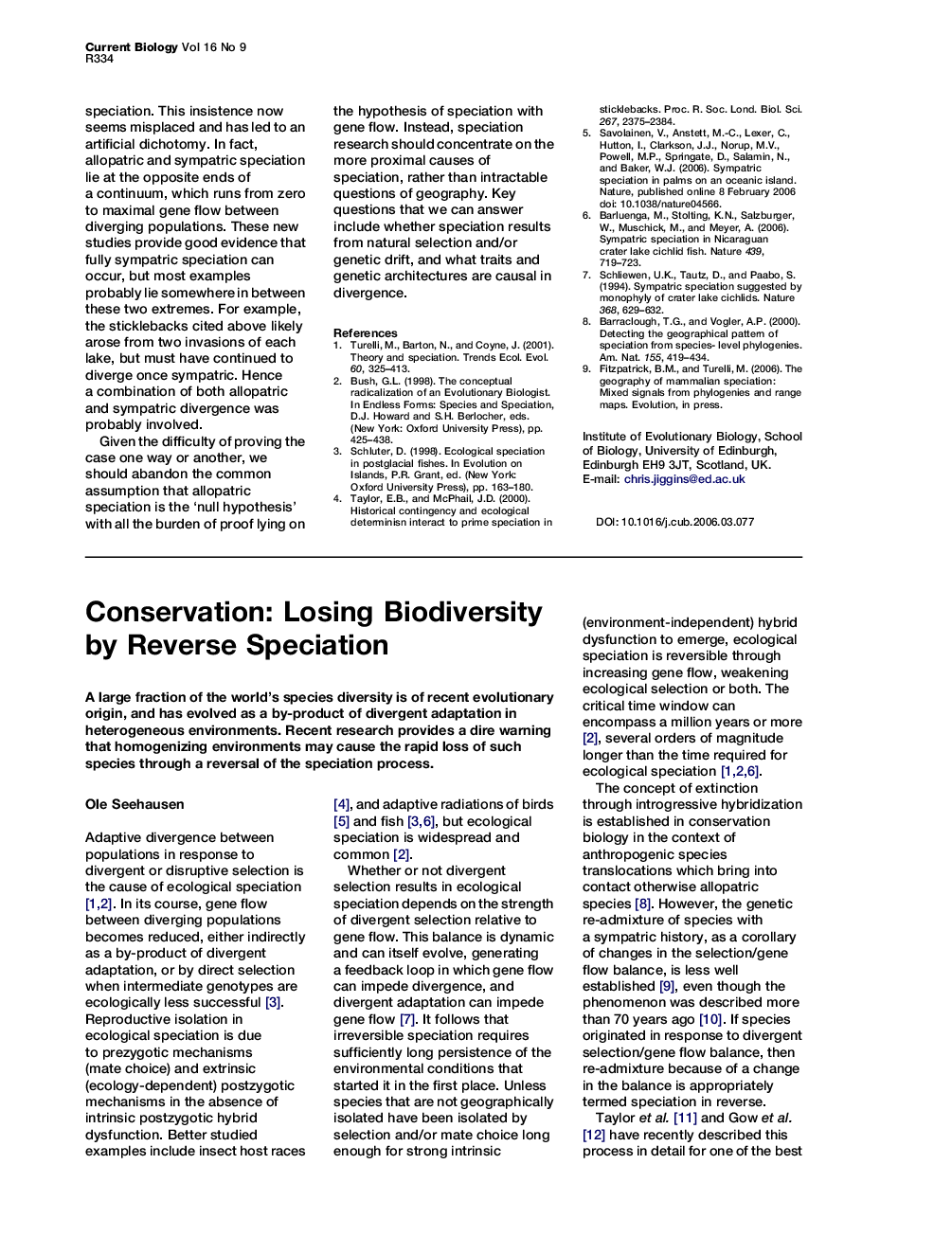 Conservation: Losing Biodiversity by Reverse Speciation