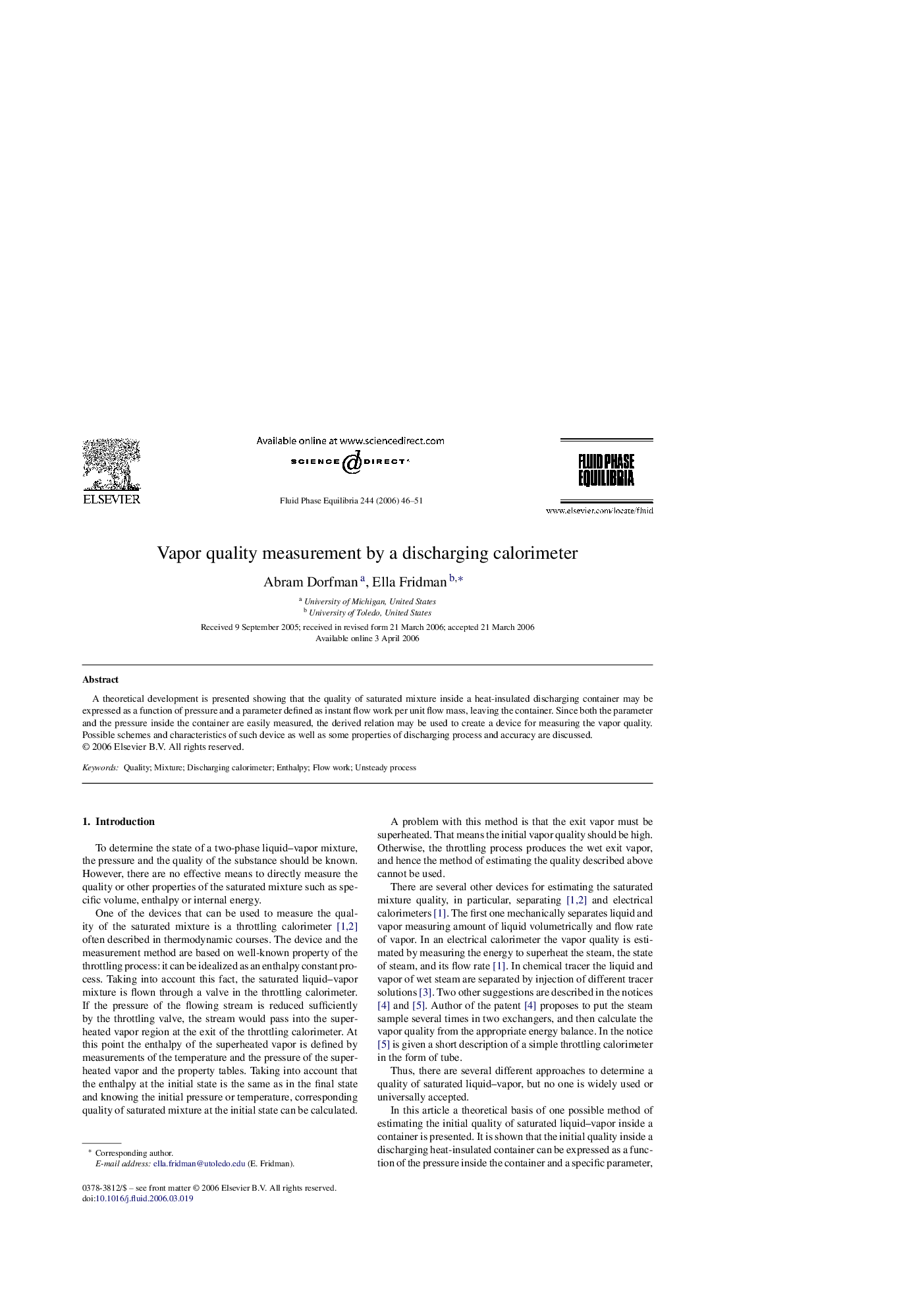 Vapor quality measurement by a discharging calorimeter