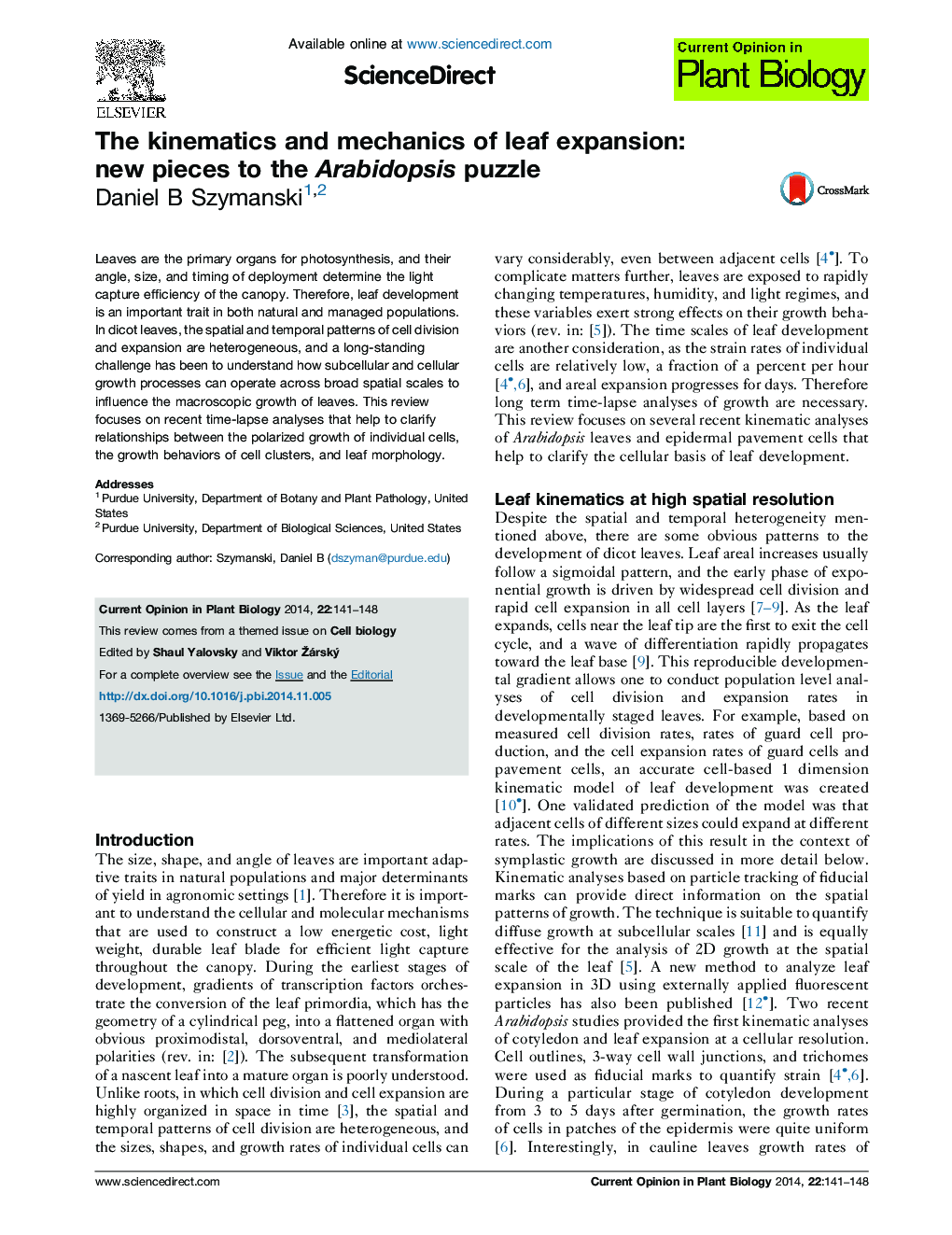 The kinematics and mechanics of leaf expansion: new pieces to the Arabidopsis puzzle