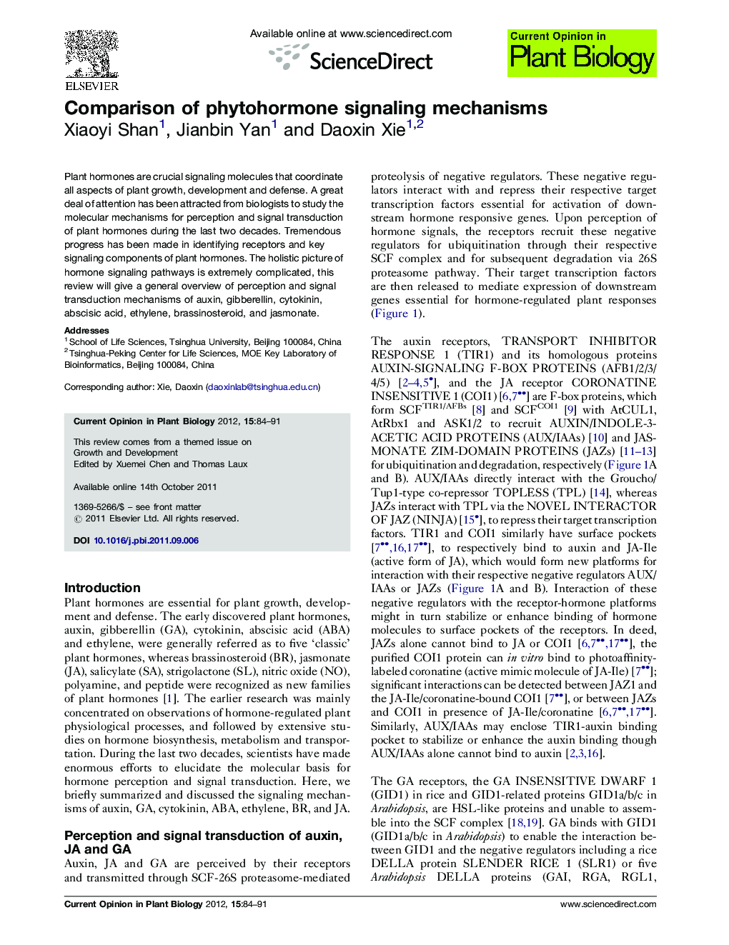 Comparison of phytohormone signaling mechanisms